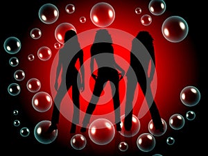 Woman on a red bubble background