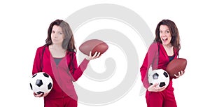 Woman in red costume in sports sporting concept