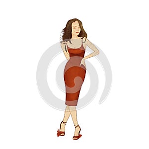 A woman in a red dress. Amazing seductress. isolated on white background