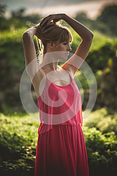 Woman in red dress