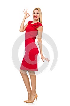 The woman in red dress isolated on white