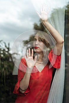 Woman in red dress