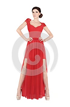 Woman in red evening dress