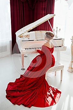 Woman in a red evening dress