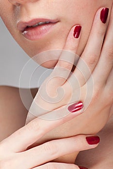 Woman red fingernail photo