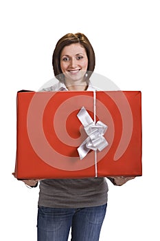 Woman with a red gift box