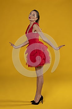 Woman in red with high heel , pinup style