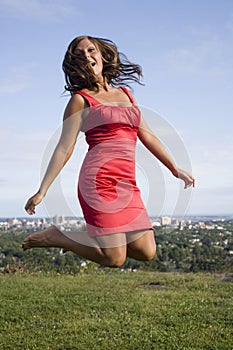 Woman in Red with Jumps