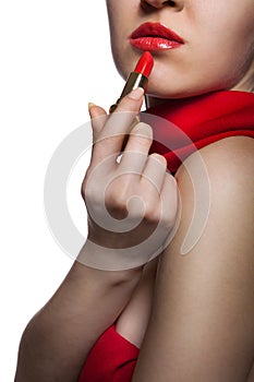 Woman with red lips and lipstick