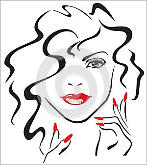 Woman with red lips and red nails