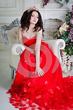 Woman in red long dress