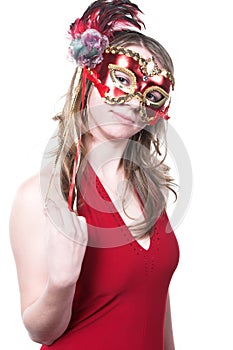 Woman in red mask on carnaval photo