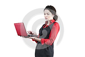 Woman with red netbook