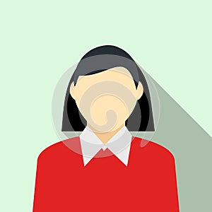 Woman in red pullover icon, flat style