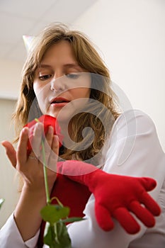 Woman with red rose