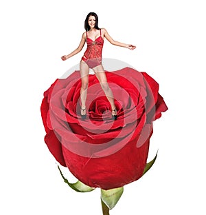 Woman on red rose