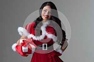 Woman in red Santa Claus outfit