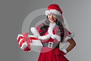 Woman in red Santa Claus outfit