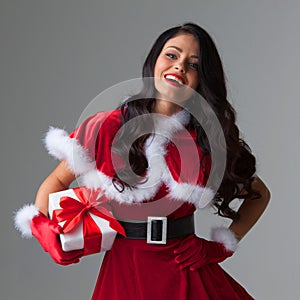 Woman in red Santa Claus outfit