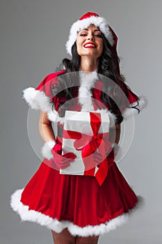 Woman in red Santa Claus outfit