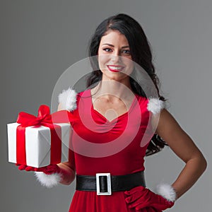 Woman in red Santa Claus outfit