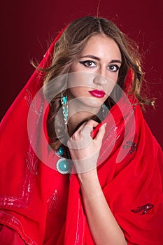 Woman in red sari