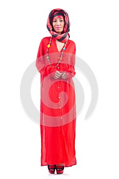 Woman in red scaf