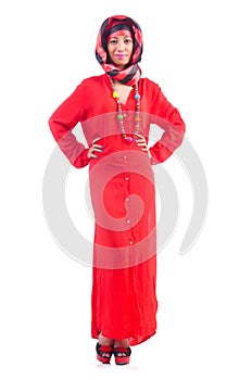 Woman in red scaf