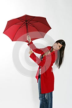 Woman with red umbrella.