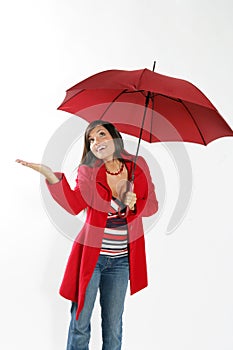 Woman with red umbrella.