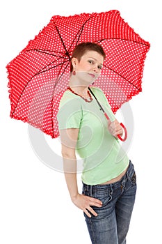 Woman and red umbrella