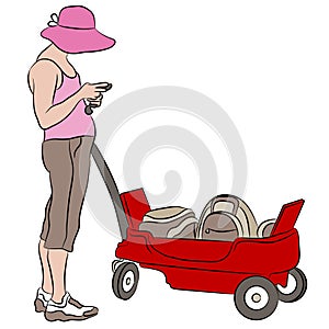 Woman with Red Wagon