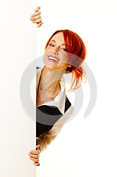 Woman redhead over white