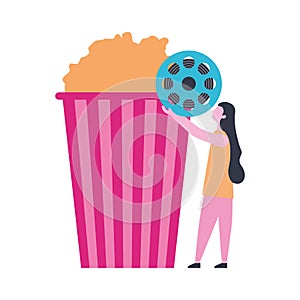 Woman with reel strip cinema popcorn