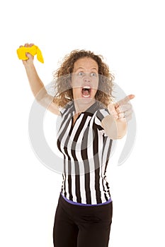 Woman referee ready to throw yellow flag