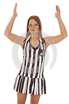 Woman referee signs touchdown