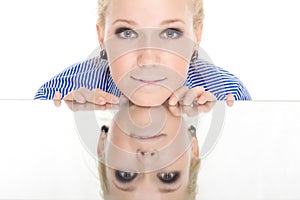 Woman reflection mirror smile photo