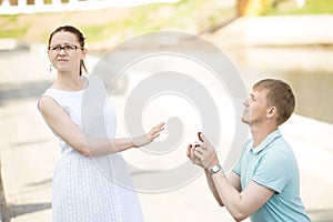 A woman refusing her boyfriend to marry after being proposed