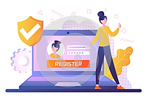 Woman register online concept