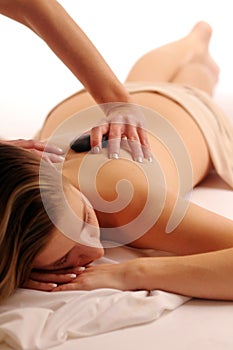 Woman during relax massage photo