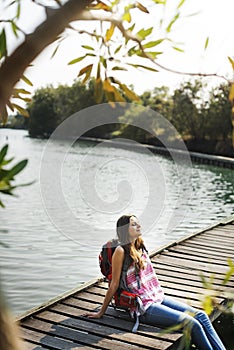 Woman Relax Nature Vacation Wanderlust Concept photo