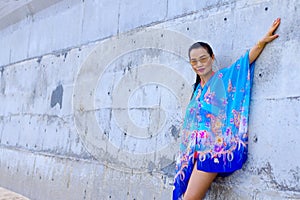 Woman relax portrait with wall