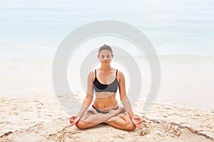 Woman In Relaxation On Tropical Beach with sand , body parts .yoga, and meditation