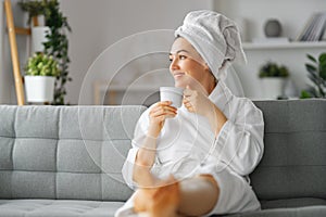 Woman is relaxing after a bath