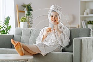 Woman is relaxing after a bath