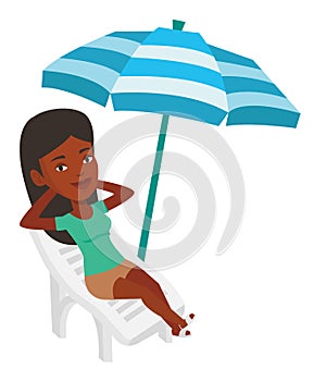 Woman relaxing on beach chair vector illustration.