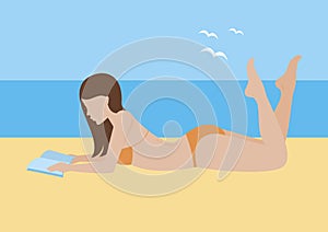 Woman relaxing at the beach vector