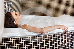 Woman Relaxing in Bubble Bath. Body Care