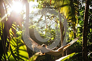 Woman Relaxing in Hammock in Forest