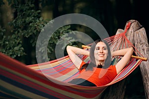 Woman Relaxing in Hammock on Summer Vacation